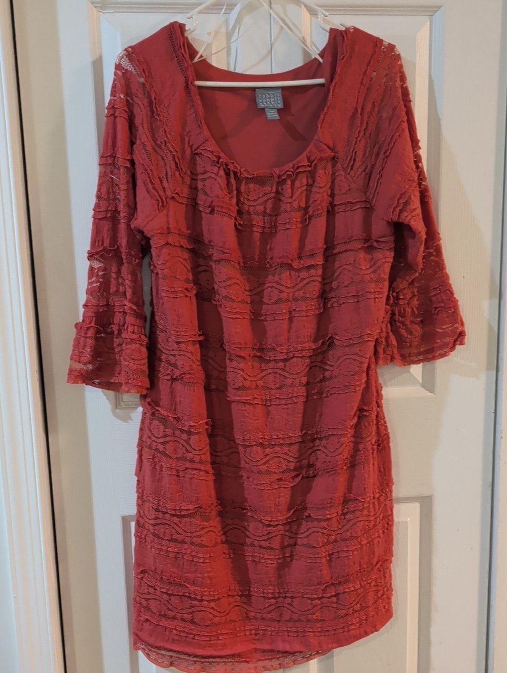 Textured Ruffle Sleeve Red Women's Dress